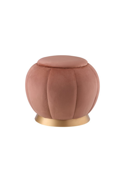 Dusty Pink Velvet Channel Tufted Round Footstool Ottoman